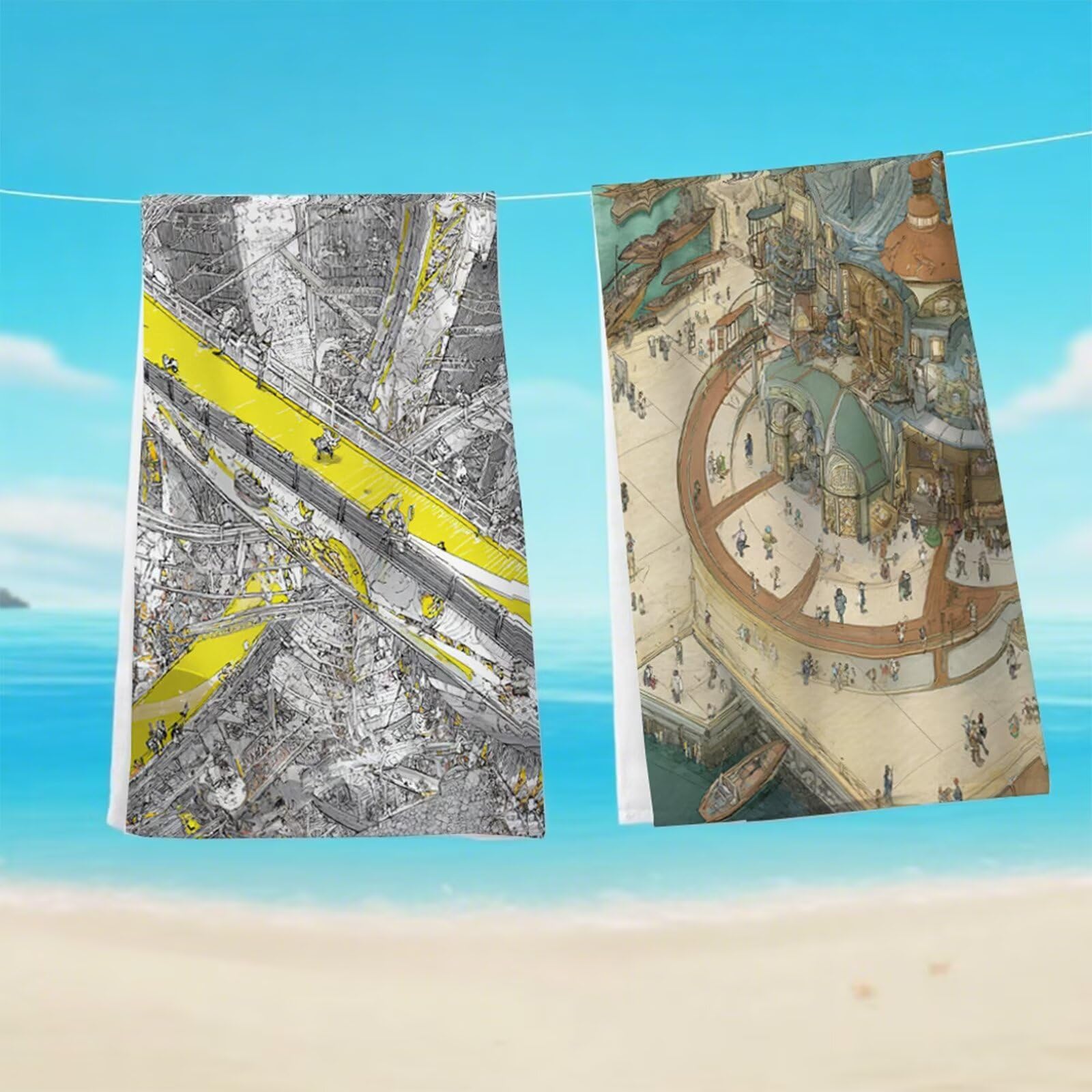 Telo Mare Microfibra 90x180 cm Telo Mare Grande, Asciugamano Palestra Assorbente Asciugatura Rapida, Asciugamano Mare Antisabbi Stuoia Spiaggia per Piscina, Viaggio 2 Set- Astratto Grigio G1-264