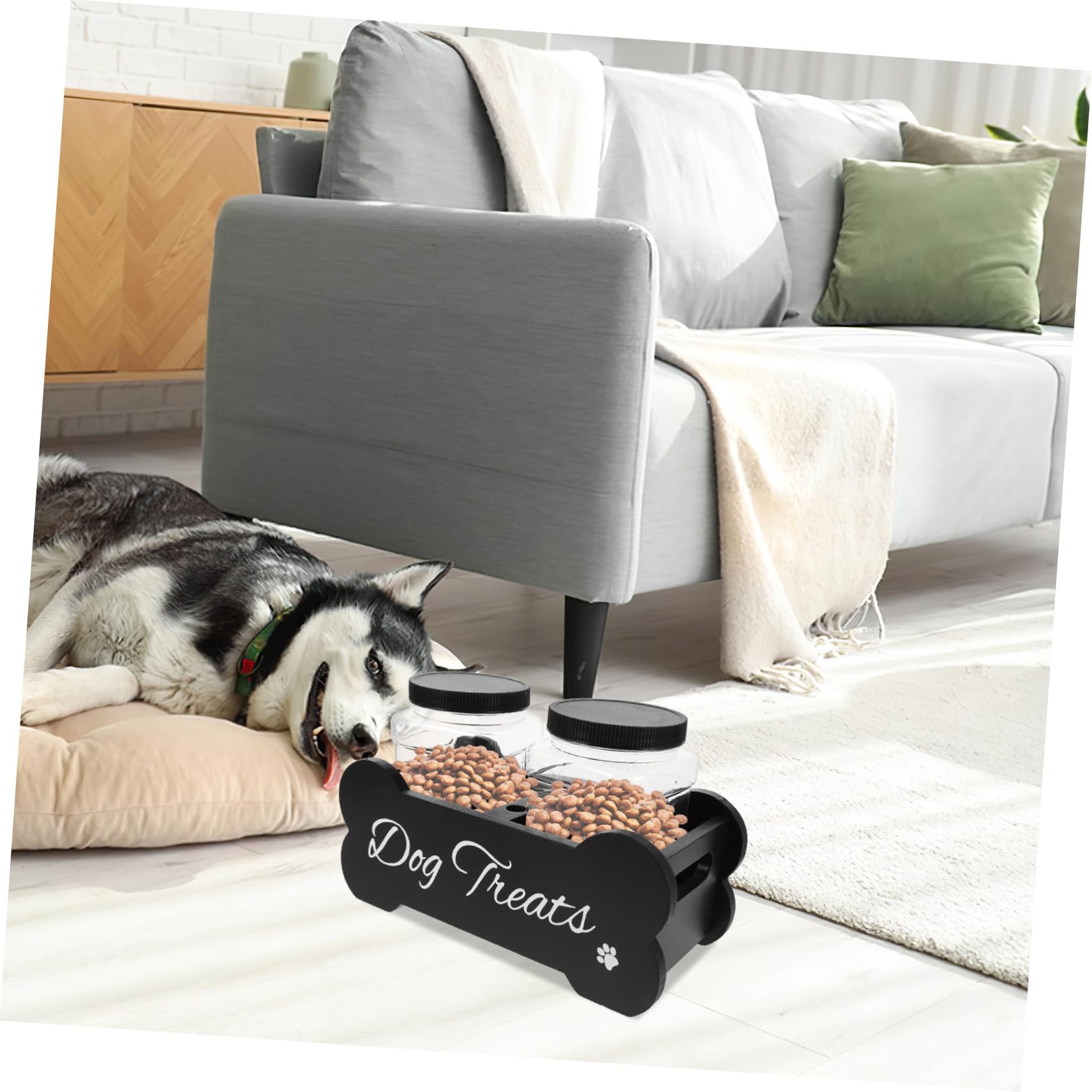Pet Snack Aufbewahrungsbox aus Holz mit Geteilter Fächerung und Sicherem Verschluss Großer Futterbehälter für Hunde Luftdicht und Langlebig zur Organisierten Lagerung von