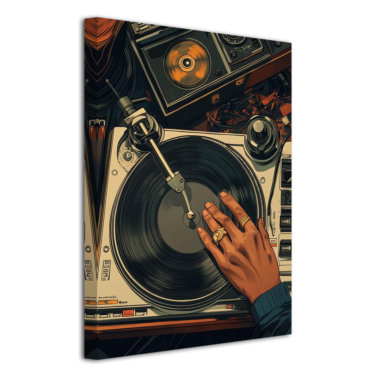 Quadro da Parete con Immagine di Un Uomo di Colore, DJ, Lettore di Dischi in Vinile, Stampe su Tela, Dipinto di Musica afroamericana per la Decorazione della Camera di Un Ragazzo