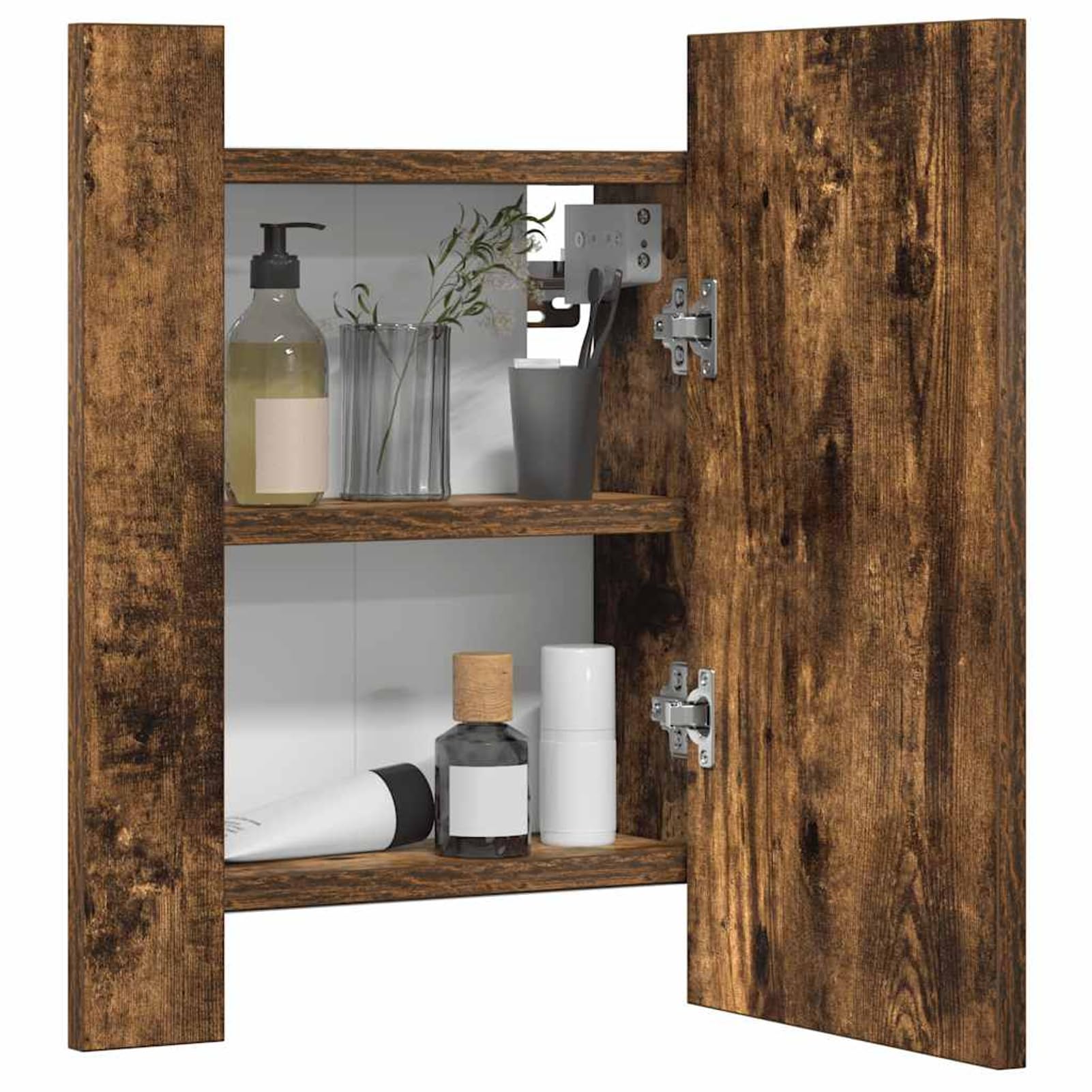 Gecheer Specchio contenitore bagno, mobile con LED, legno multistrato, 40x12x45 cm, montaggio a parete, ampio spazio portaoggetti, per bagno moderno
