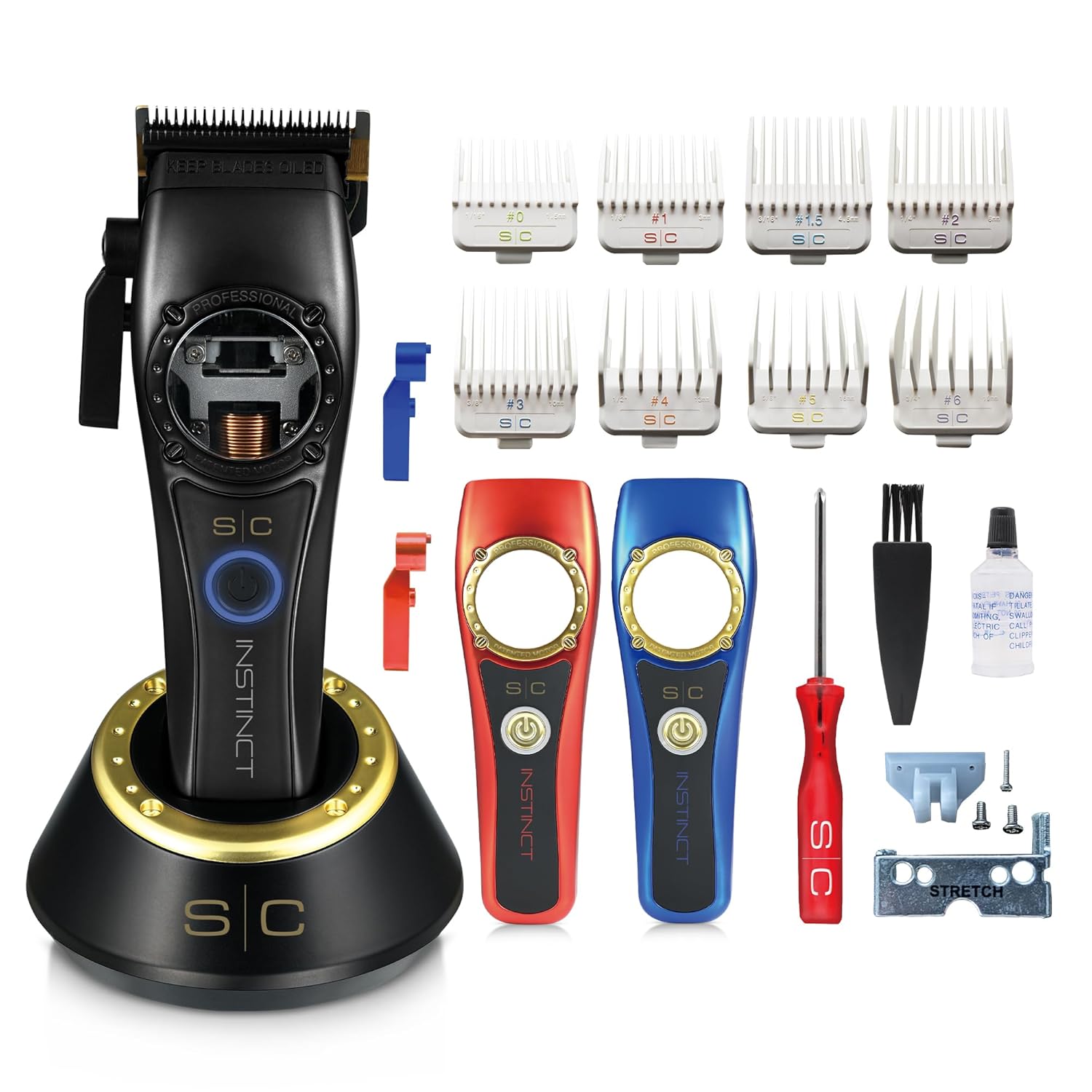 Stylecraft Instinct Professional IN2 Vector Motor Cordless Hair Clipper with Intuitive Torque Control, 3 Modular Lids
