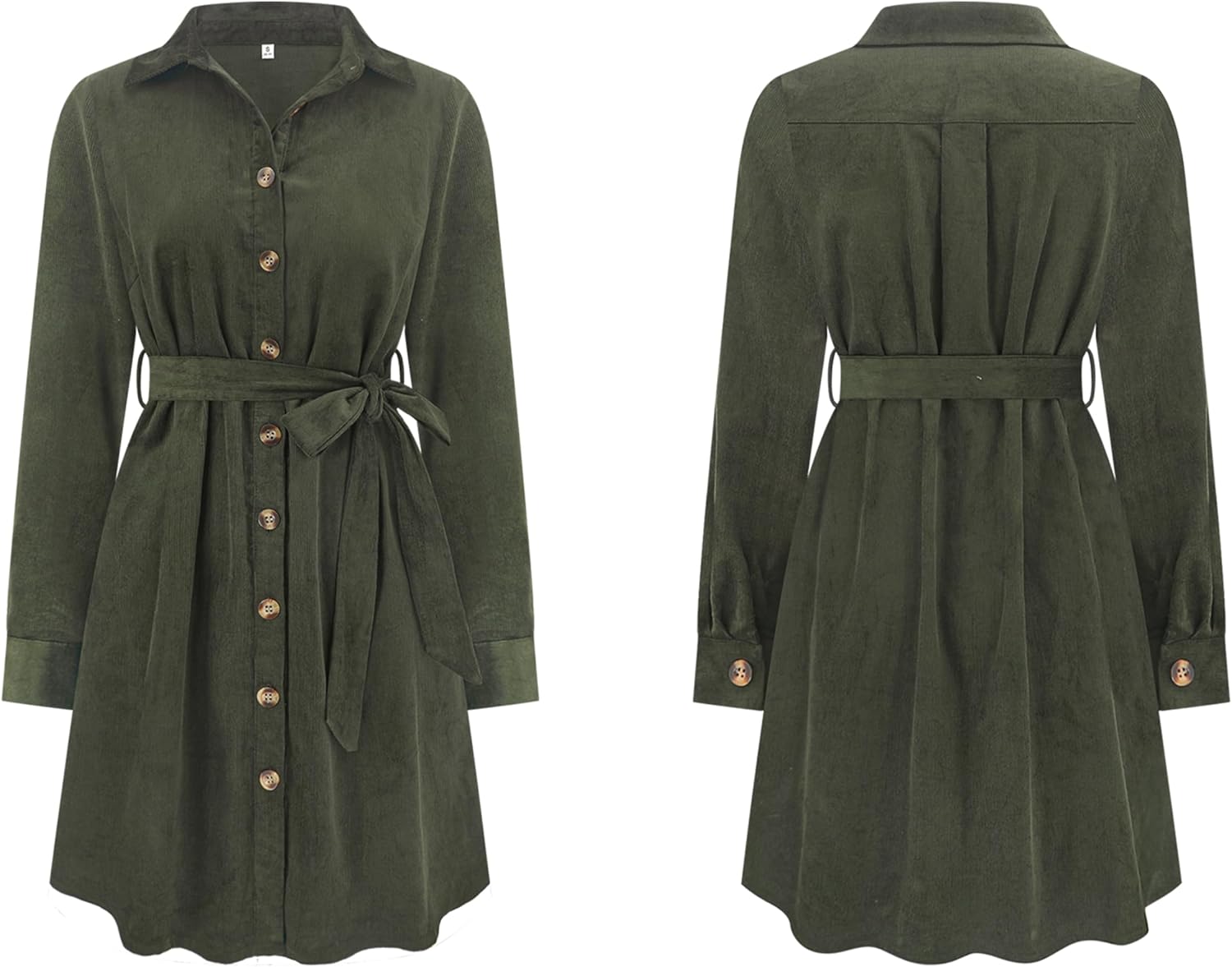 R.Vivimos Corduroy Cotton Mini Dress Fall Winter 2026 Casual Long Sleeve Button Down Belted Shirt Dress with Pockets - Image 6