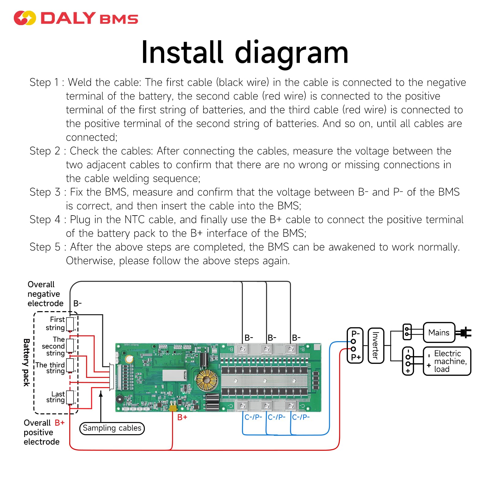 Daly BMS LiFePO4 16S 48V Almacenamiento de energía para el hogar BMS 200A para batería 18650 con Can RS485 LED para Sistema Solar (16S 48V 200A)