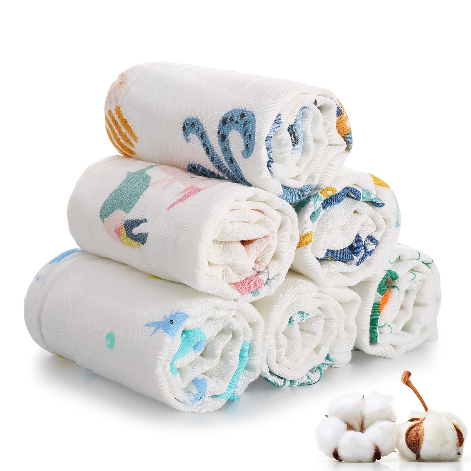 Kaisibum 6 Stück Mulltücher Baby Spucktücher,100% Baumwolle Spucktücher Baby für Jungen und Mädchen,weich,langlebig,luftdurchlässig und extrem saugstark,50x25cm