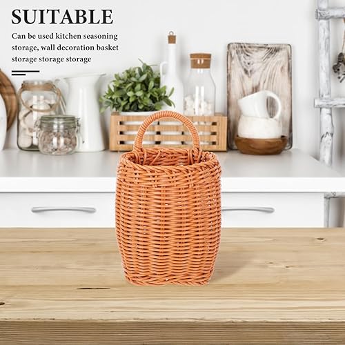Miniatura 4 de Cesta colgante de ratán de imitación para almacenamiento y decoración de pared, organizador de cocina, cesta de flores versátil para el hogar,