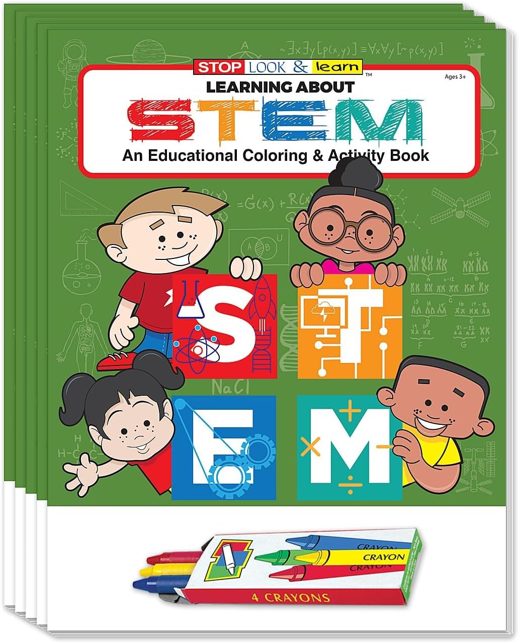 ZOCO – STEM Coloring Books (25 Bulk Pack, with Crayons) – Learn About Science, Technology, Engineering & Math – Educational Activities for Kids