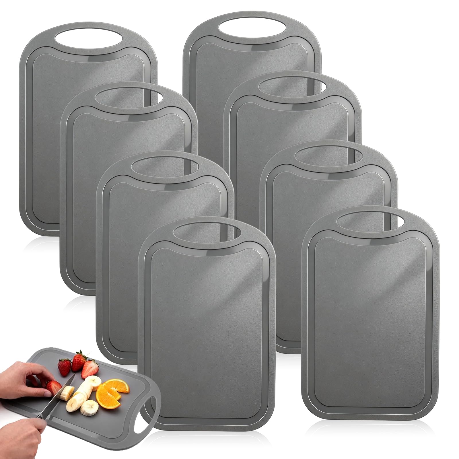 8 Stück Frühstücksbrettchen 25x16 cm, Schneidebrett Kunststoff Set Küchenbretter mit Saftrille und Griff Brettchen Spülmaschinenfest Schneidebretter BPA Frei für Obst Gemüse Fleisch Küche, Haushalt & Wohnen