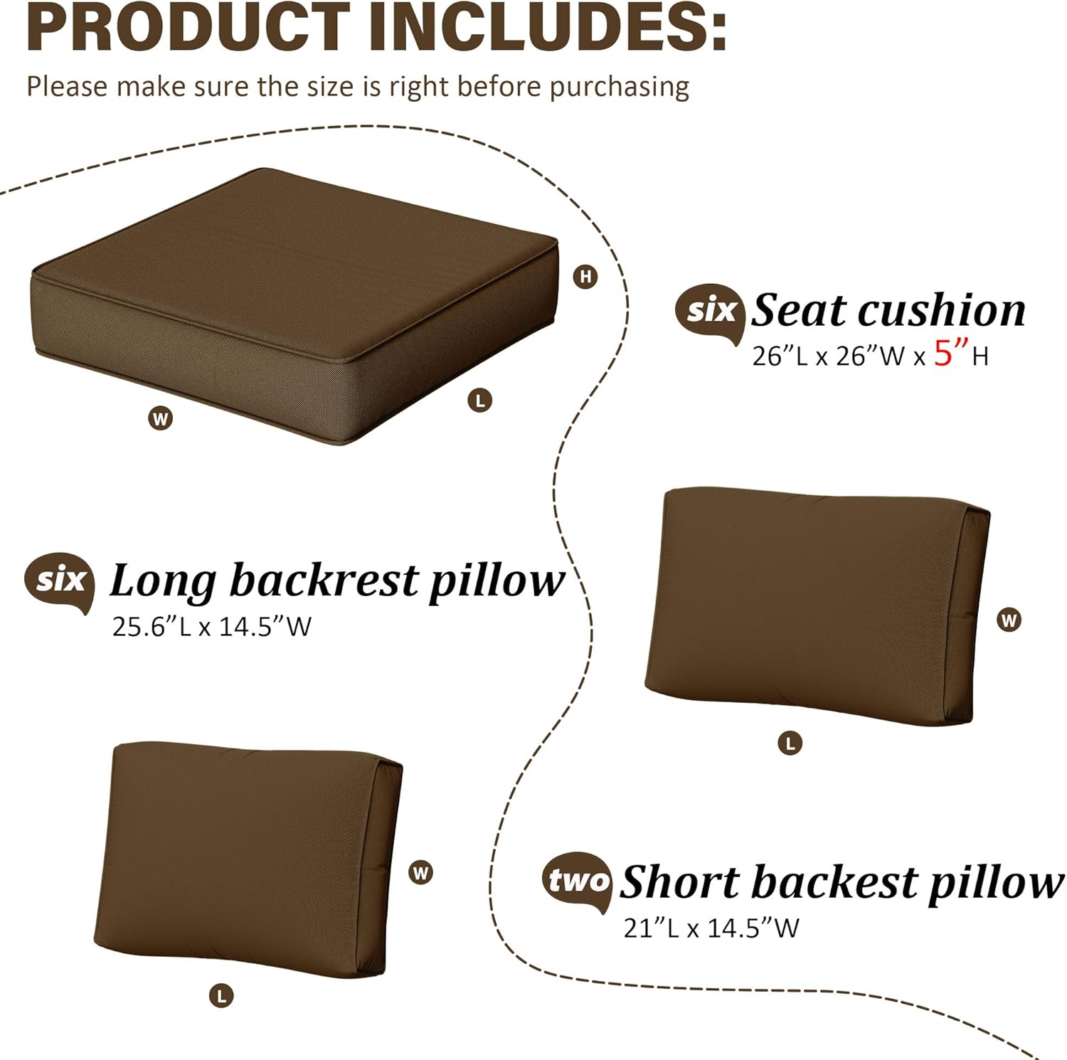 Outdoor Furniture Replacement Cushions, 5" Foam Foam High-Density, Fits 6-seat Sectional Rattan Conversation Set, 14 Piece Patio Water-Resistant Replacement Sofa Cushions, Liner&Cover