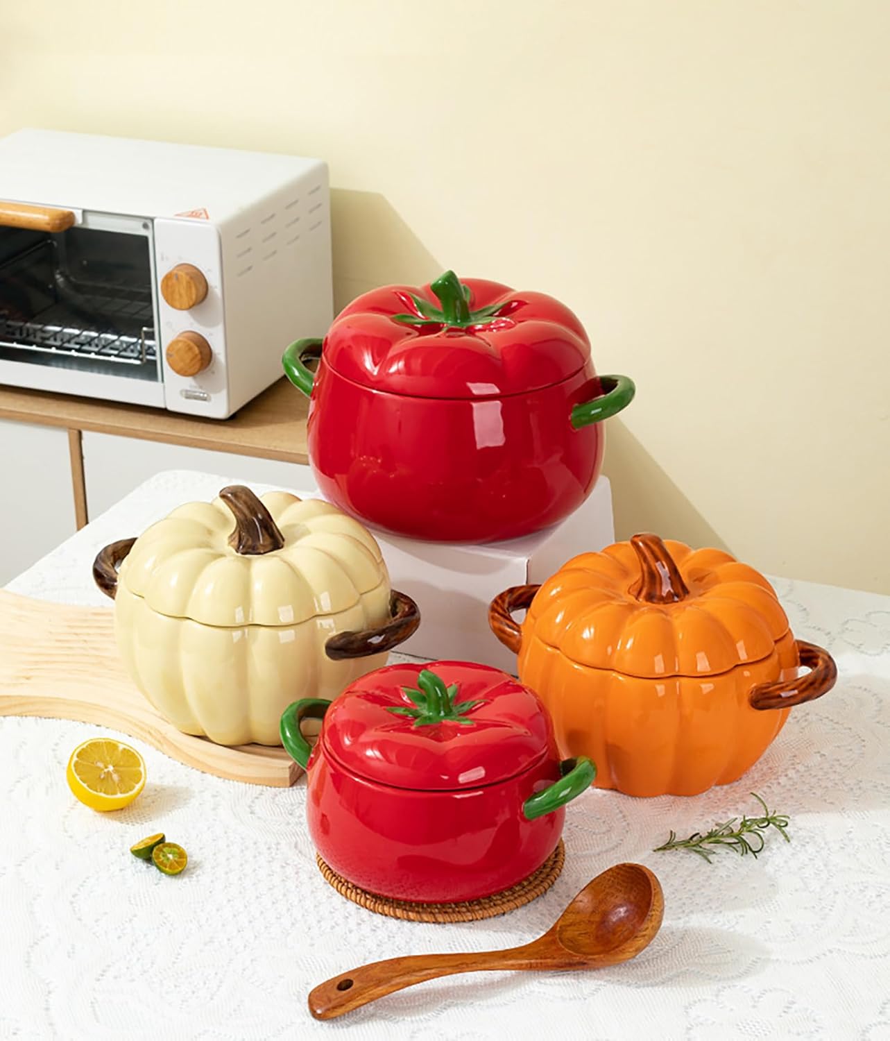 Dutch Oven Pot with Lid, Pumpkin Pottery Dessert Saucepan, Mini Baking Dish Cute Pumpkin Bowl, for Home Thanksgiving Halloween Party, Pumpkin Dish,Halloween,Small