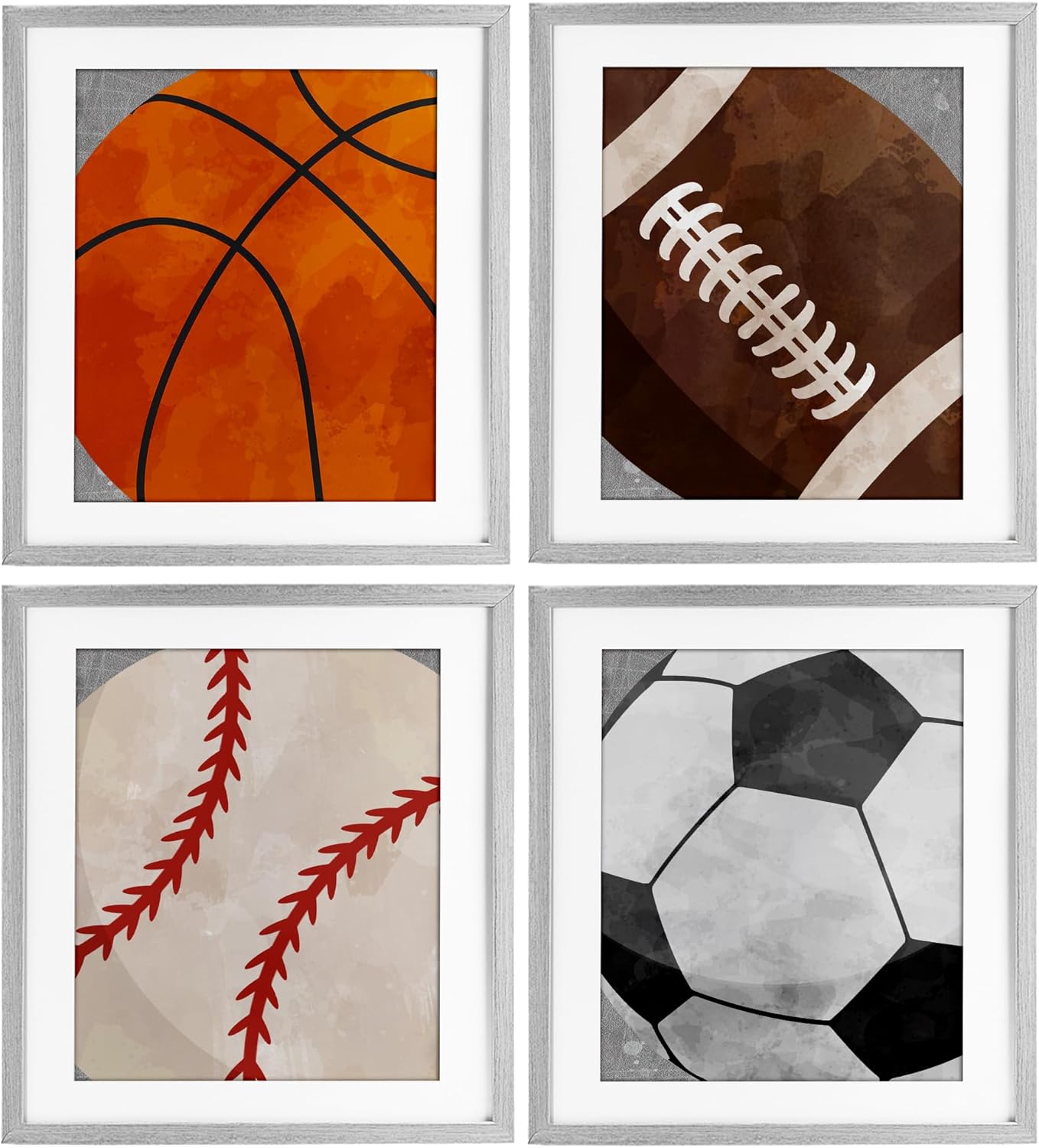 Stupell Industries Team Sports Bouncing Fun 4 Piece Gray Framed Print Under Glass Set, design by Christine Simpson Art, 16 x 13