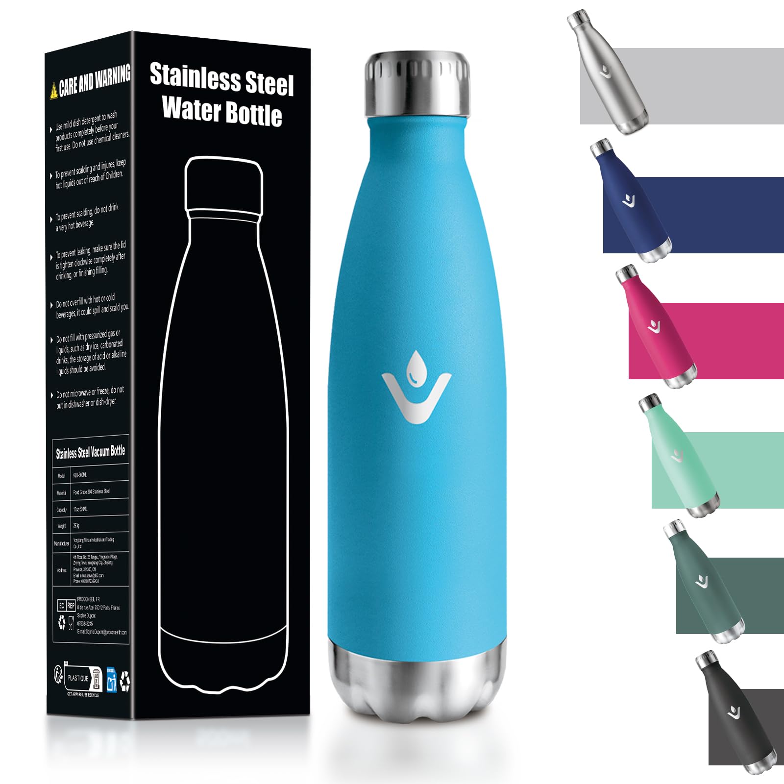 HoneyHolly Borraccia Termica Bambini, 500ML Acciaio Inossidabile 18/8, Borraccia Termiche, Senza BPA, Bottiglia Termica A Prova di Perdite, Termos per Scuola, Campeggio, Sport, Borracce