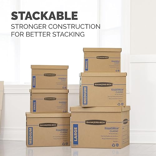 Vista 23 de Bankers Box SmoothMove Classic: cajas de mudanza clásicas, sin cinta, asas de fácil transporte, pequeñas, 15 x 12 x 10 pulgadas, 10
