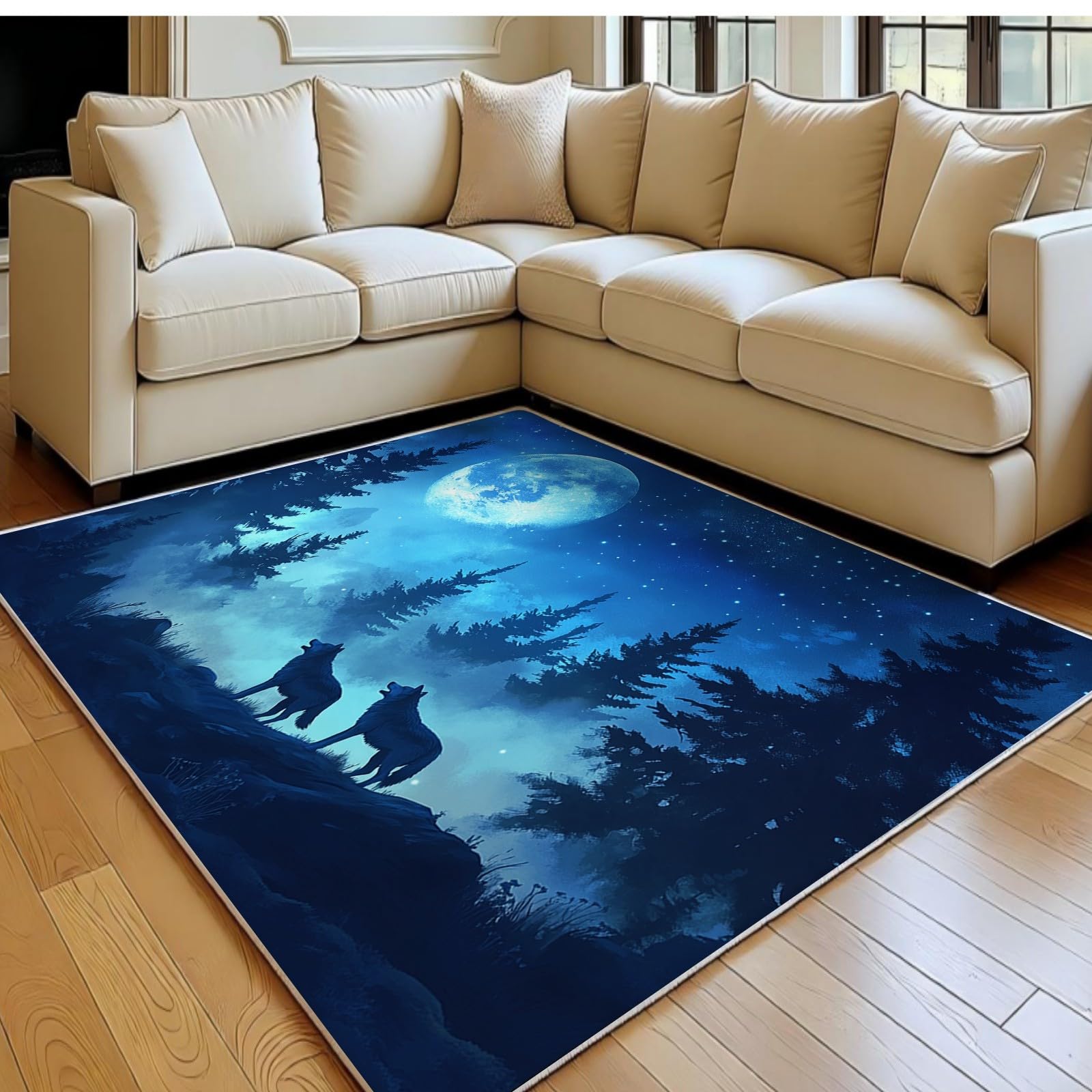 Tapis de salon moderne 180 x 270 cm flanelle bleu poil court antidérapant