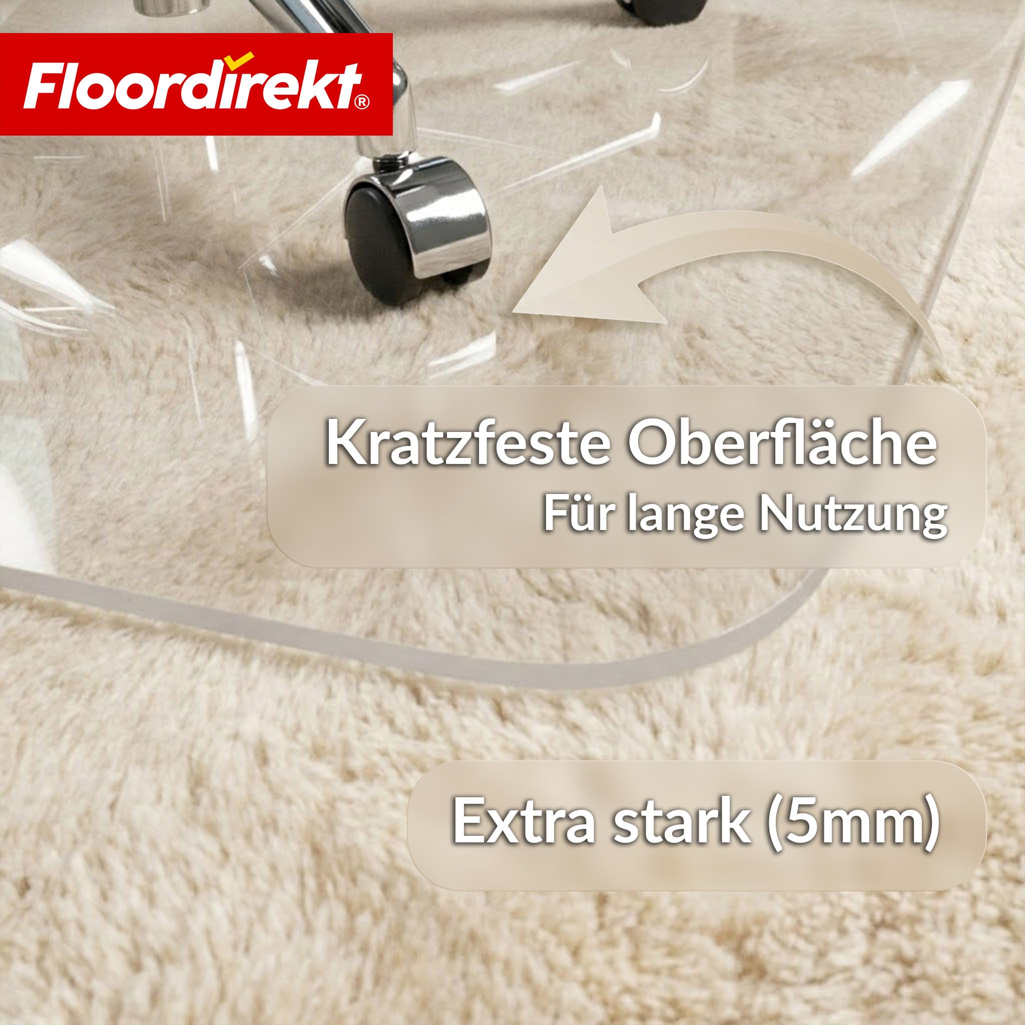 Floordirekt Bürostuhl Unterlage 80 x 118 cm - 5mm bruchsichere, transparente Bodenschutzmatte für Parkett, Laminat & Teppich - Bodenmatte, Bodenschutz, Unterlegmatte (Secura)