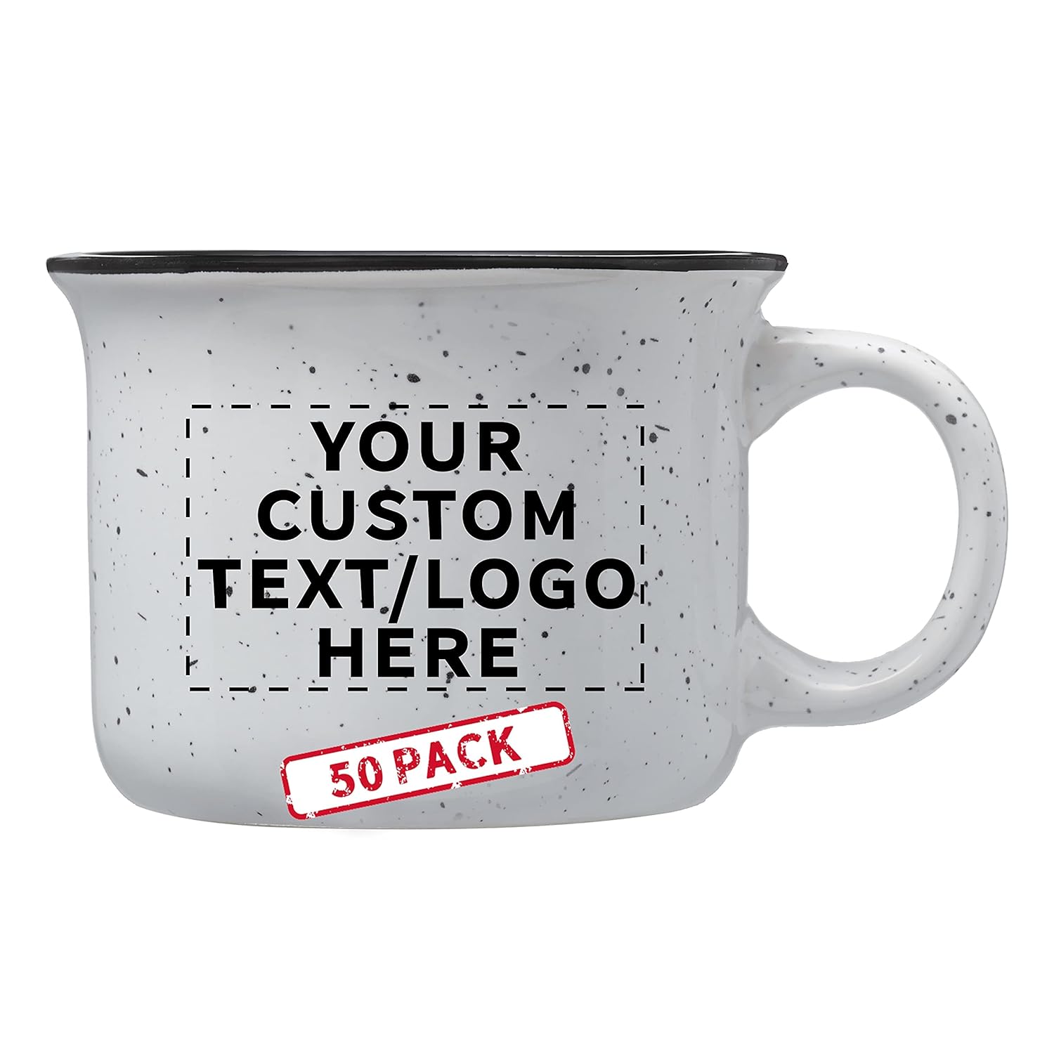 DISCOUNT PROMOS 50 Bijou Ceramic Campfire Coffee Mugs Set 8 oz - Customizable Text Logo - Ceramic Speckled