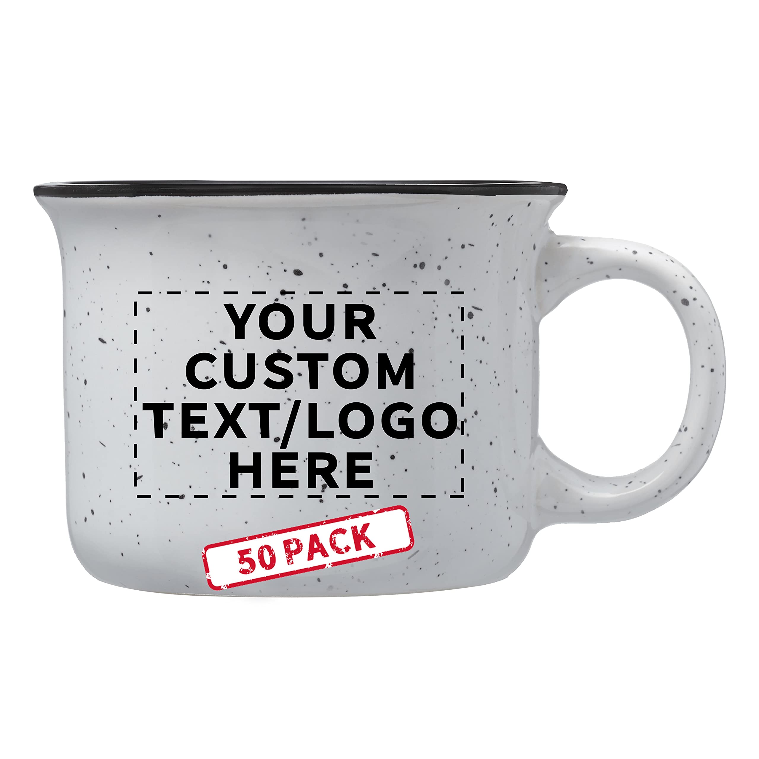 DISCOUNT PROMOS 50 Bijou Ceramic Campfire Coffee Mugs Set 8 oz - Customizable Text Logo - Ceramic Speckled