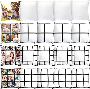 20 Sublimation Blanks Pillow Case Polyester Throw Pillow Covers 17.7 x 17.7 Inch Heat Press Pillow with Zipper for Sublimation Printing Sofa Couch No Pillow Insert (White Black,Mixed Style)