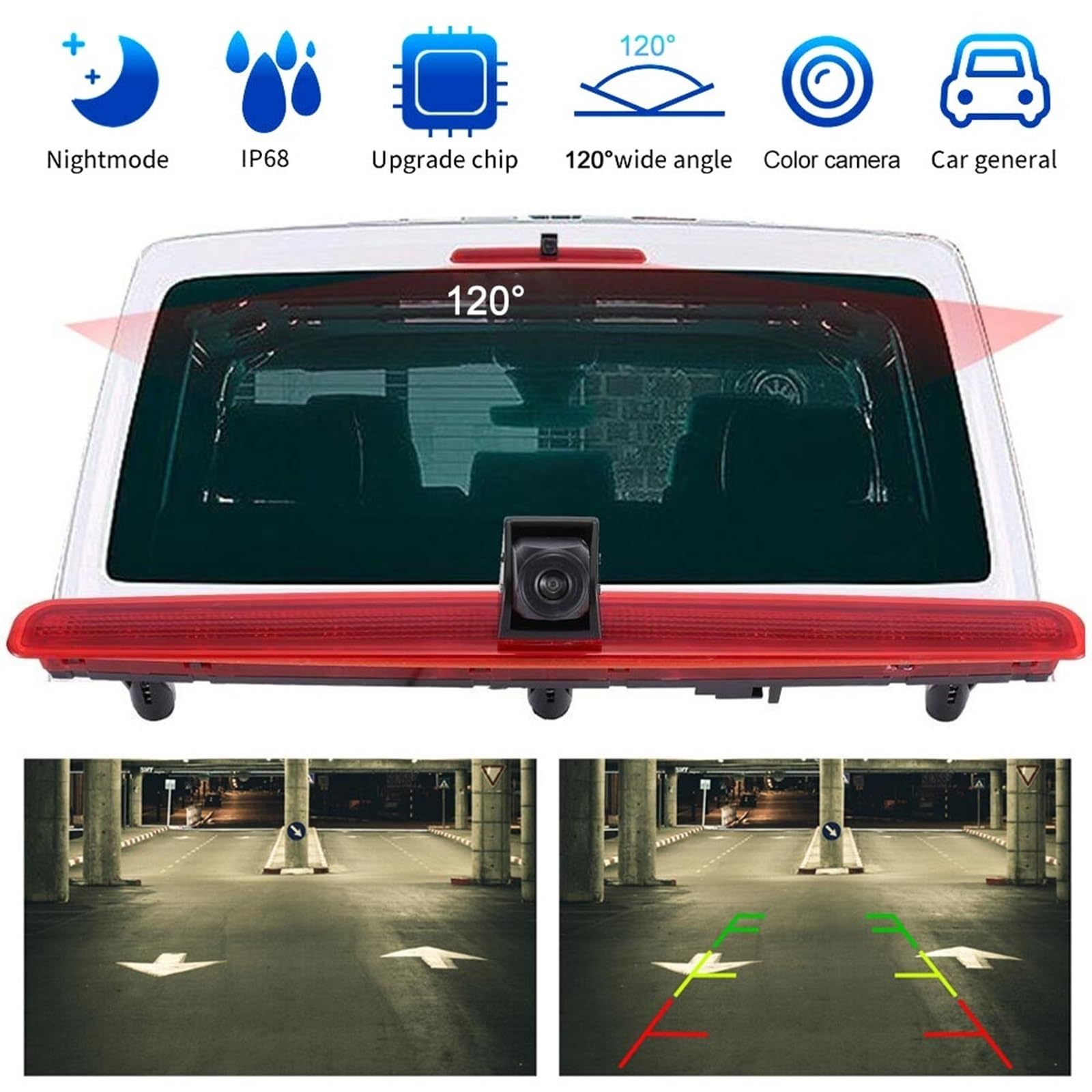 Światło Hamowania Samochodu 120 Stopni Led Zapasowa Kamera Tylna Wodoodporna Noktowizor Cofania Stabilna Transmisja SygnałU