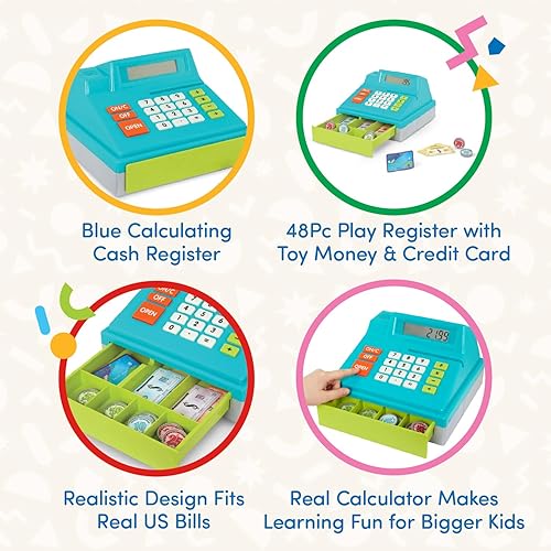 Miniatura 3 de Battat Caja registradora de juguete para niños, niños pequeños - 48 piezas con dinero de juguete, tarjeta de crédito - Juego de simulación - 3+ años
