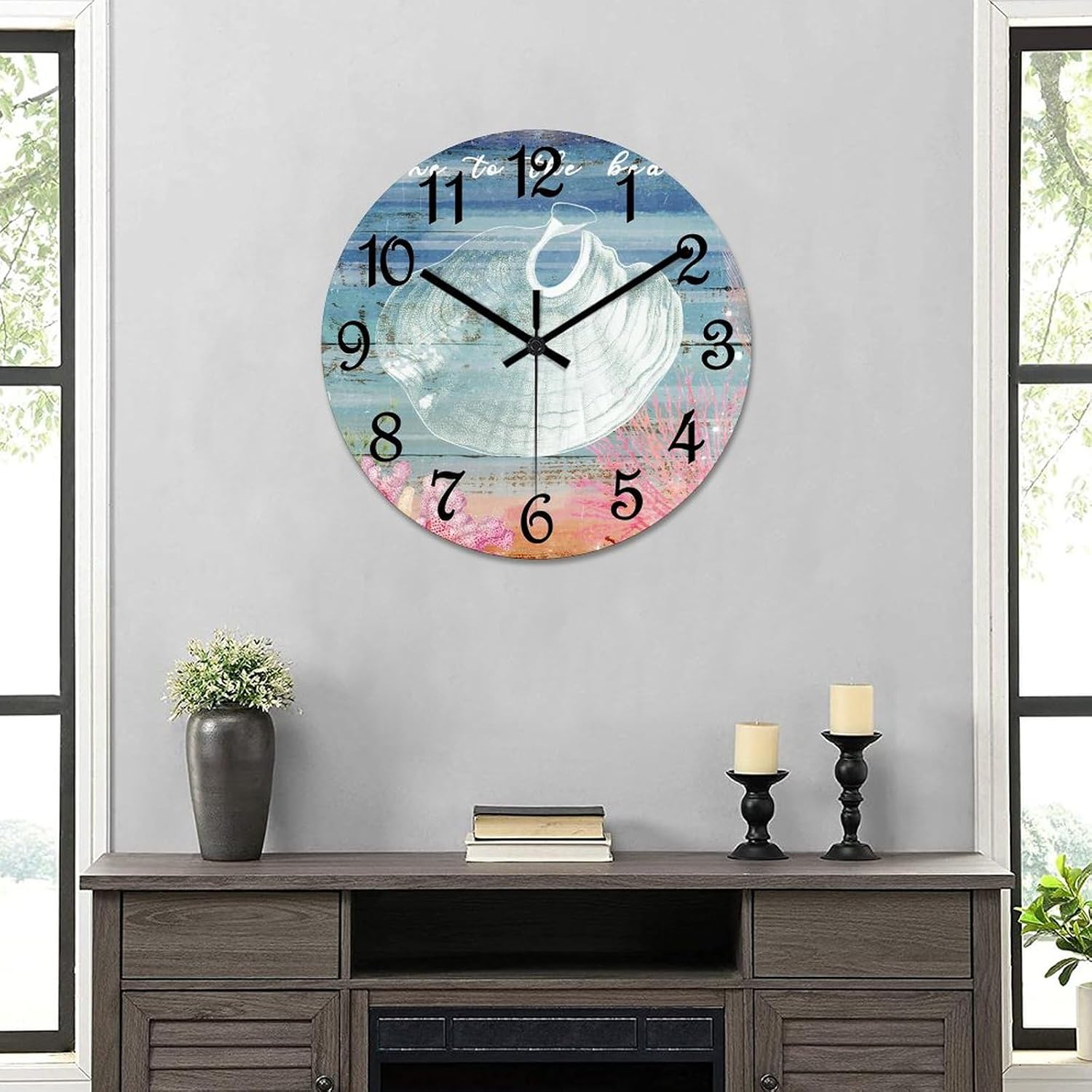 Gone to The Beach Wall Clock Beach Scene Ocean Theme Wooden Wall Clocks Battery Operated 12 Inch Non-Ticking Retro Cabin Wall Decor for Kitchen Bedroom Living Room Office