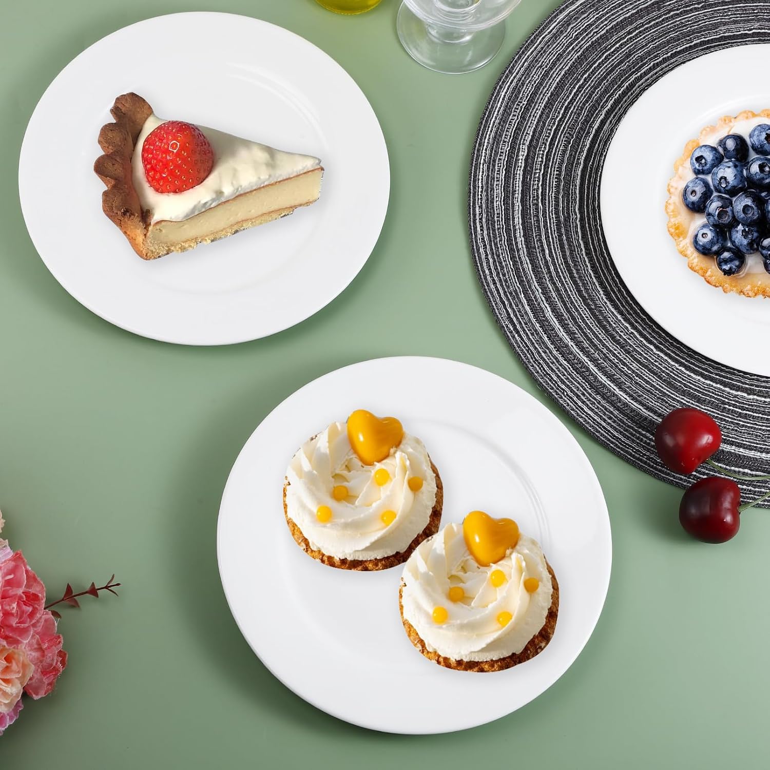 Porcelain Dessert Plates, 12 Pack, White, 6 Inch