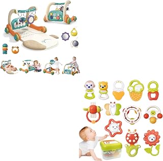 3 in 1 Baby Activity Gym Center, Tummy Time Play Mat, Baby Rattles Set with Storage Case, Teething Toys for Babies, Newborn Christmas Gift for Baby Infant Boys and Girls 0 1 2 3 4 5 6 7 8 9 1