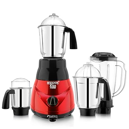 MasterClass Sanyo New Model Traditional KIAA 750-Watts Mixer Grinder with 3 Stainless Steel Jars and 1 ABS Juicer Jar (Dry Jar, Chutney Jar, Liquid, Juicer Jar) Red-Black
