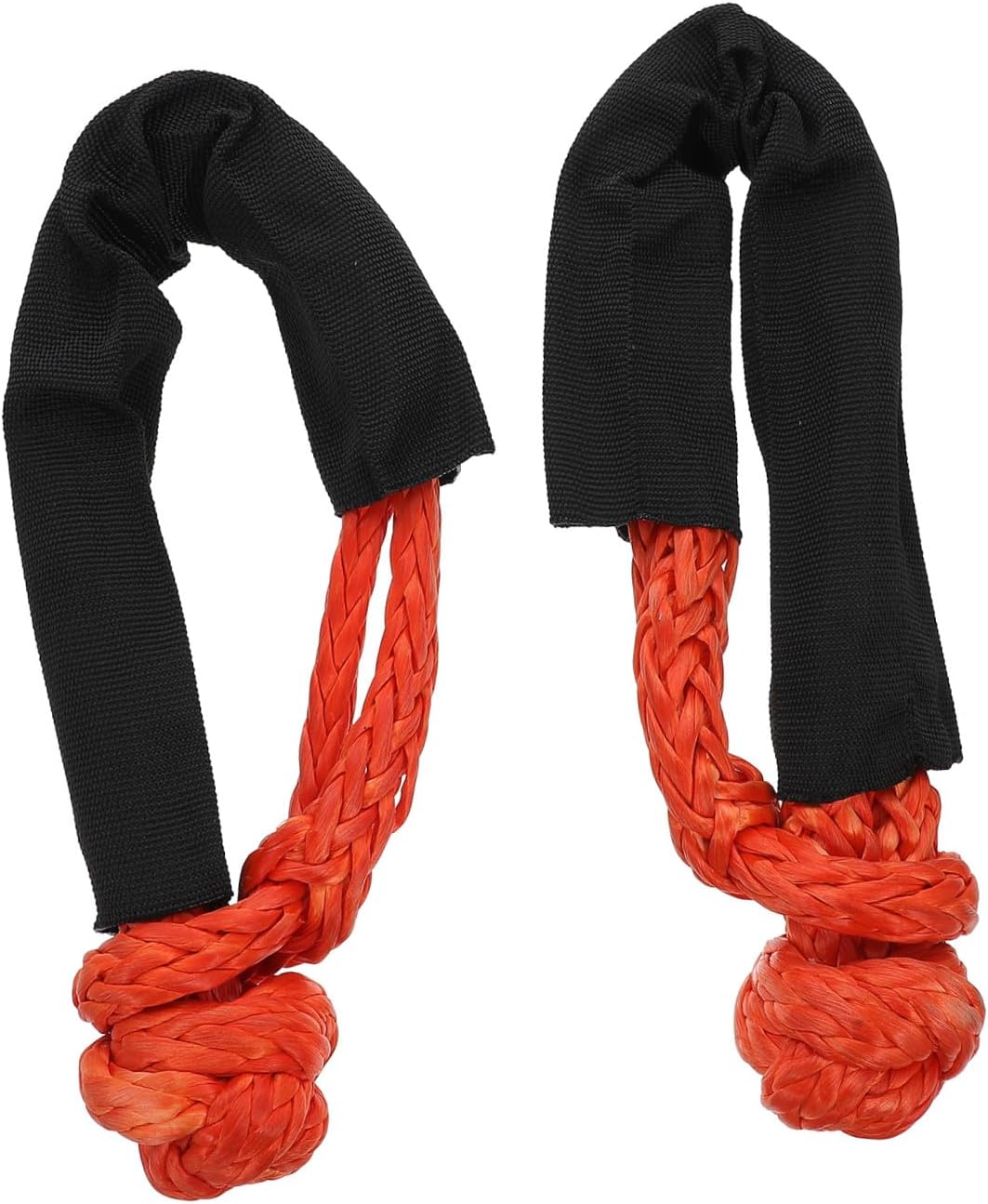 2Pcs Flexible Orange Rope Shackles with Protective Sleeve for Off-Road SUV ATV and Truck Recovery Soft Strap Shackles for Winch and Tow Rope Applications