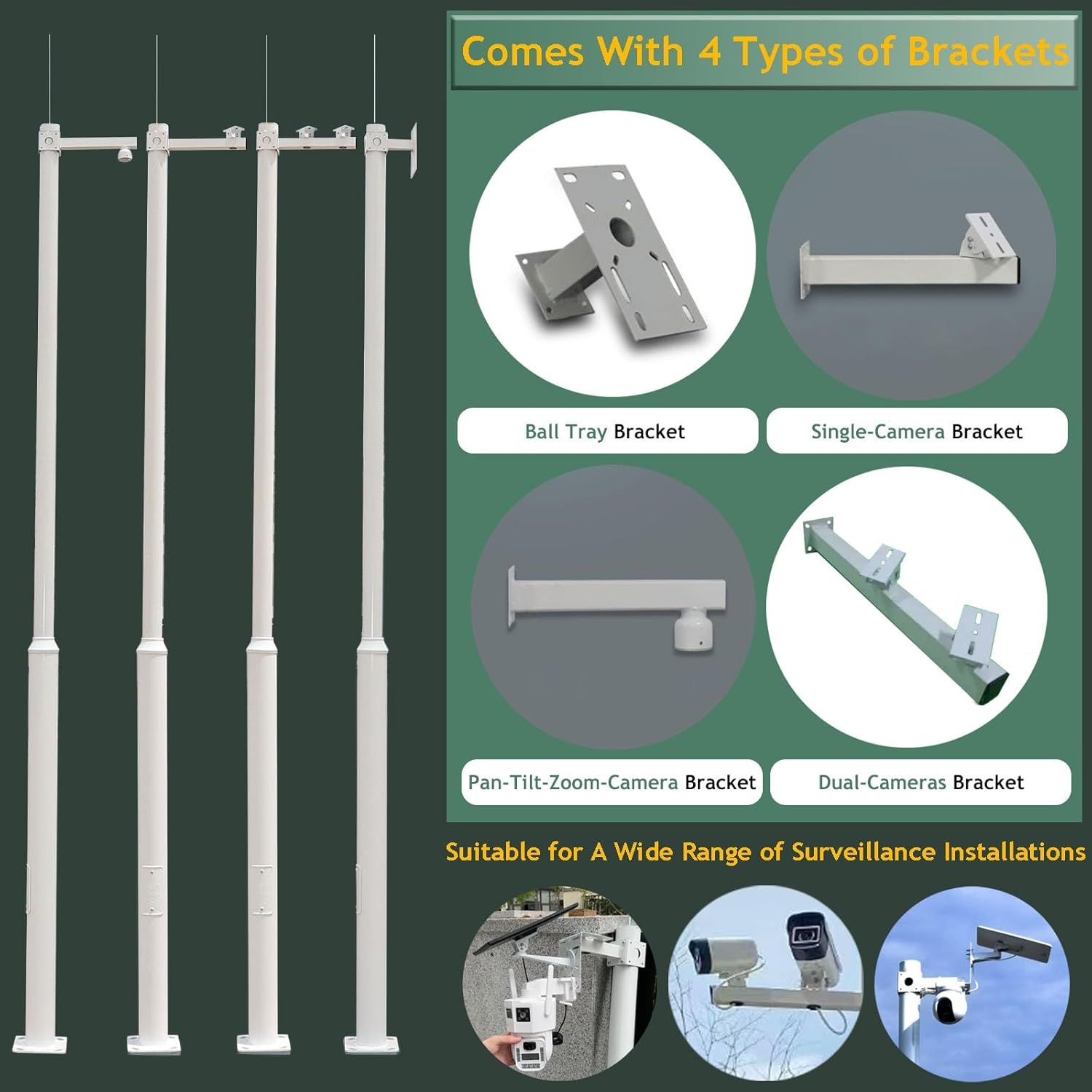 Adjustable Universal Dome Camera Stand Pole Bracket – Perfect for Outdoor PTZ Surveillance in Yards, Lawns, Ranches & Security Monitoring Solutions