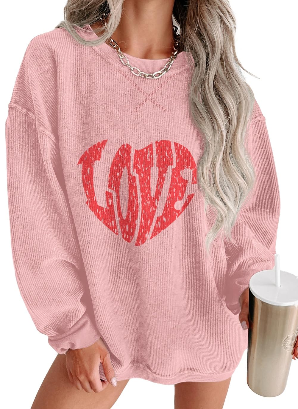 ONLYSTORY Womens Sweatshirts Oversized Cored Corduroy Pullover Tops