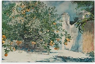 IKehu Orange Trees And Gate,Oil Painting Print, Art Poster, By Winslow Homer Canvas Poster Wall Art Decor Print Picture Paintings for Living Room Bedroom Decoration Unframe16x24inch(40x60cm)