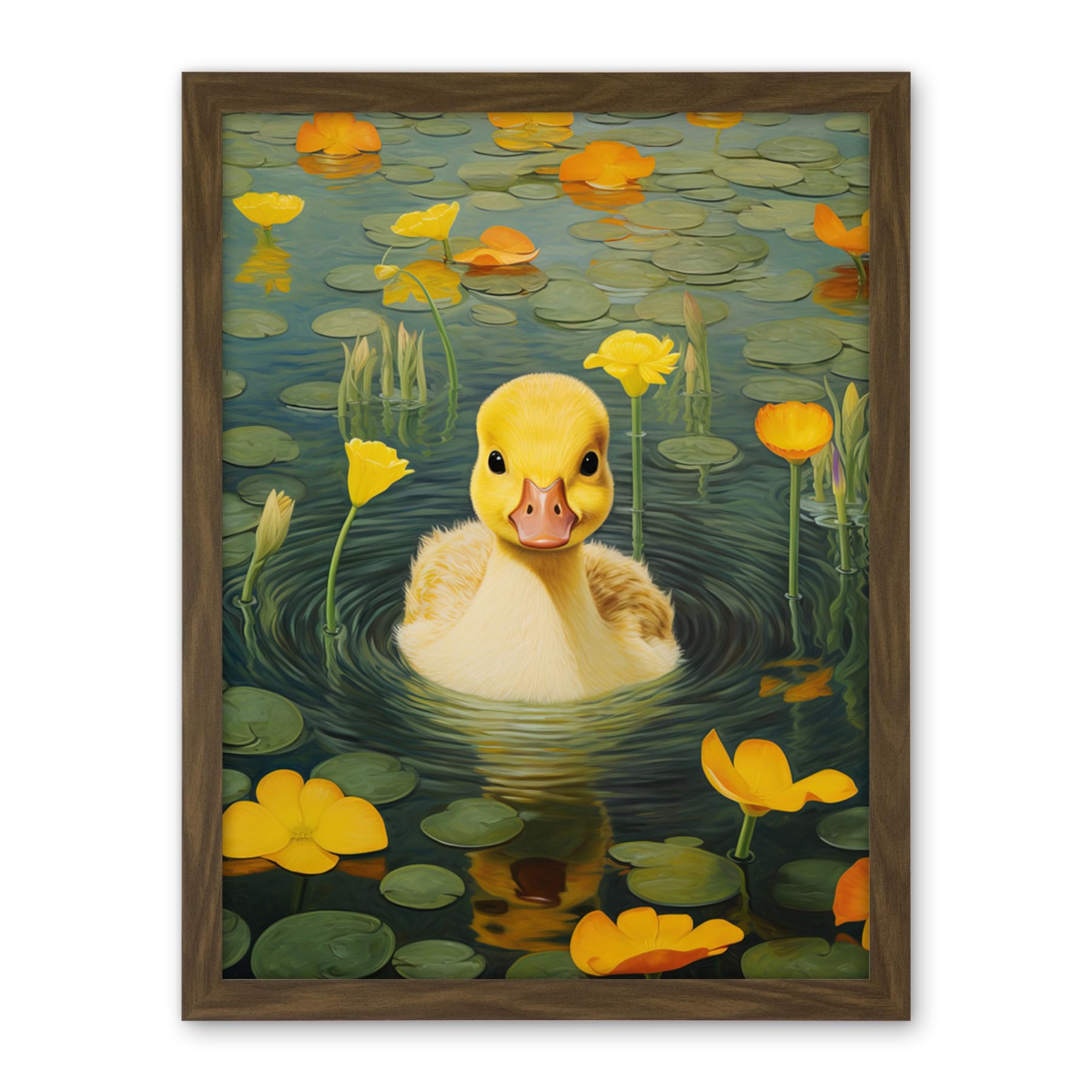Artery8 Whirlpool Duckling Lily Pads and Flowers Kids Bedroom Nursery Artwork Framed Wall Art Print 18X24 Inch