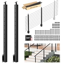 BLIKA 4FT-12FT Complete Set 36" Side Mount Stair Railing Post Kits, Fascia Mount Stair Posts, Black Swageless Cable Railing System Include 2 Right Stair Posts, 150FT 1/8" Stainless CableNo Handrail