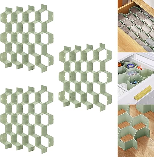 Poeland Organizador divisor de cajón, 8 piezas, rejilla de plástico de panal de abeja, divisor de cajón verde 24 piezas