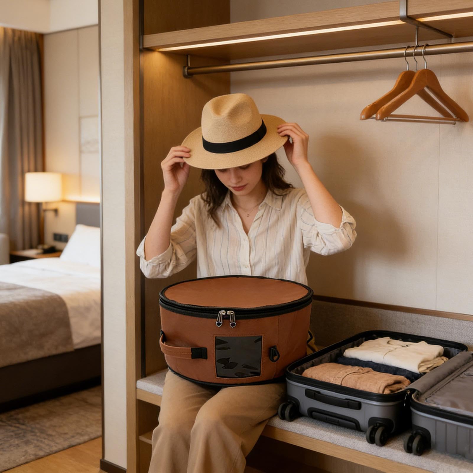 Damen Hut Aufbewahrungsboxen Runde Faltbare Mützenbox Mit Tragefunktion Und | Mit Klarem Fensterdesign Große Stapelbare Hutbox Für Reisen Für Damen Herren Und Kleiderschrank