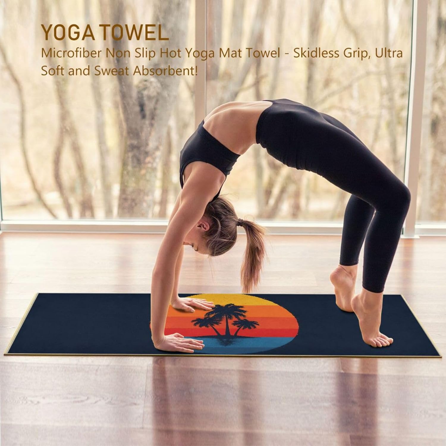Hot Yoga Towel Palm Colorful – Stylish, Non-Slip, Grip Dots, Super Absorbent, 27" x 73" - Yoga Mat Towels for Exercise, Fitness