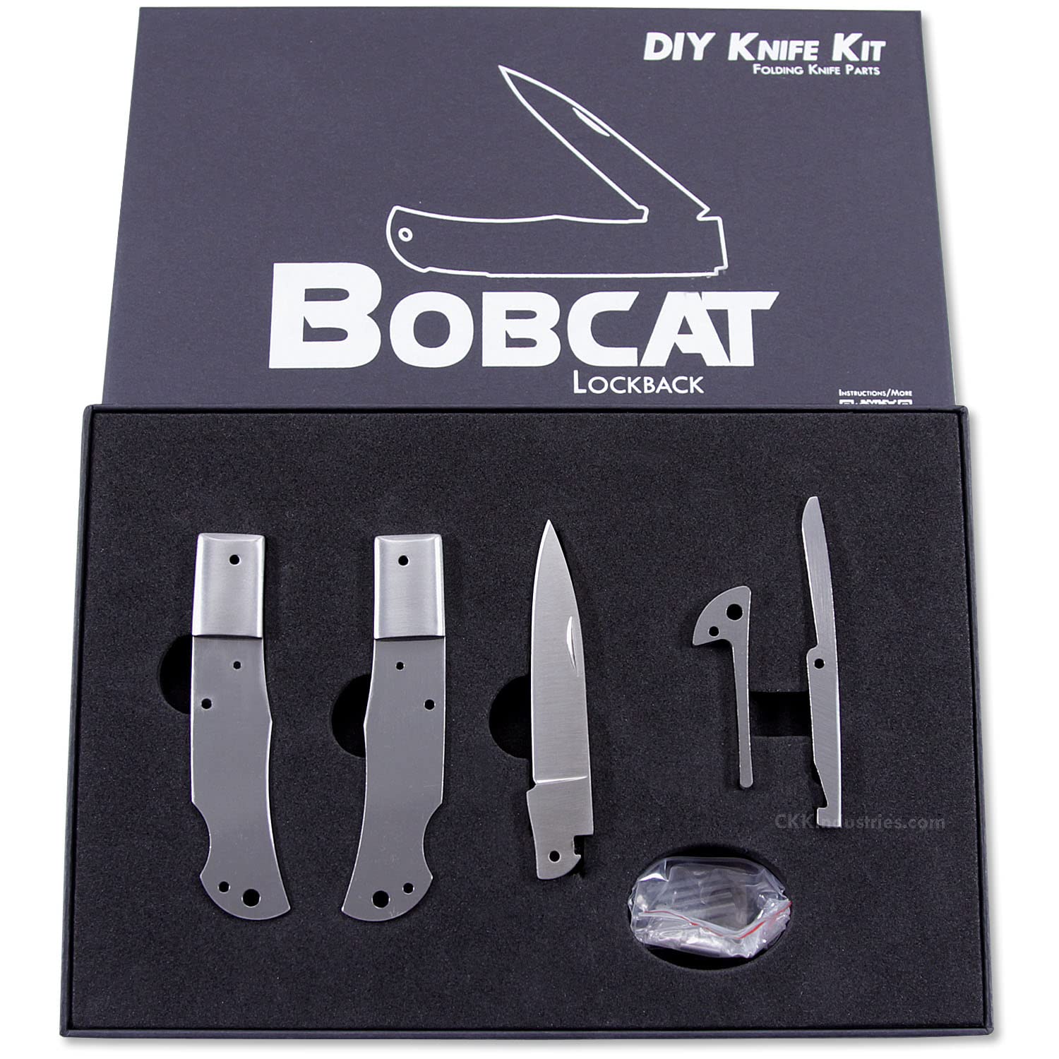 Knife Making Kit - Bobcat Lockback - DIY Folding Knife Series - (Parts Kit) - (No Handles) - (Gift Boxed) - (USA Design) - (by KnifeKits)