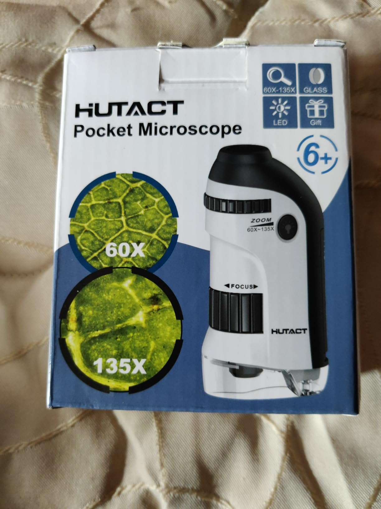 HUTACT Microscope Poche Enfant 60x-135x Avec Lamelles - LED Portable Cadeau Éducatif