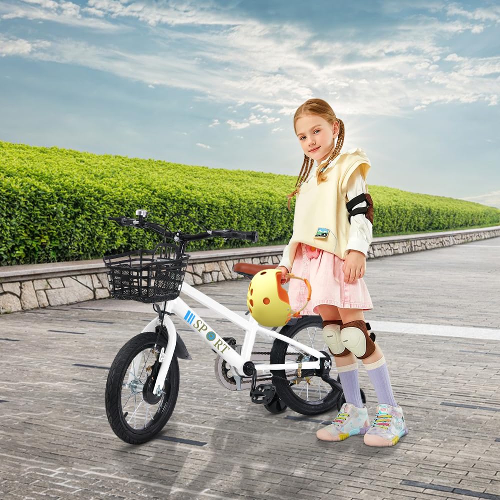 OHMG 12/14/16 Zoll Kinderfahrrad, Kinderfahrrad Kinder für Jungen und Mädchen,Anfänger Fahrrad Radfahren mit Stabilisatoren und Korb, geeignet für Kinder im Alter von 3-10 Jahren