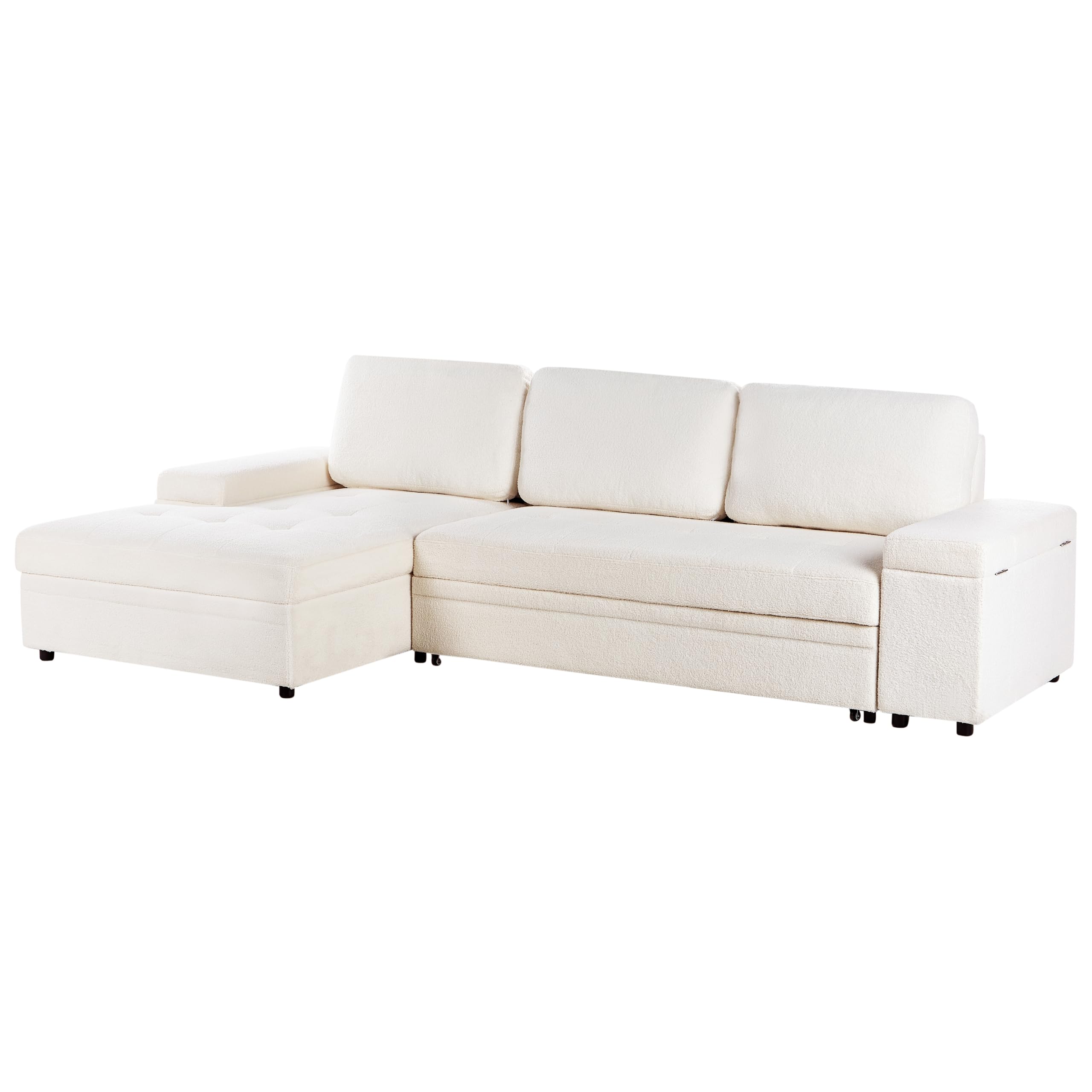 Beliani 3-Sitzer Ecksofa L-Form Bouclé weiß rechts mit Schlaffunktion Strauraum Hirsley