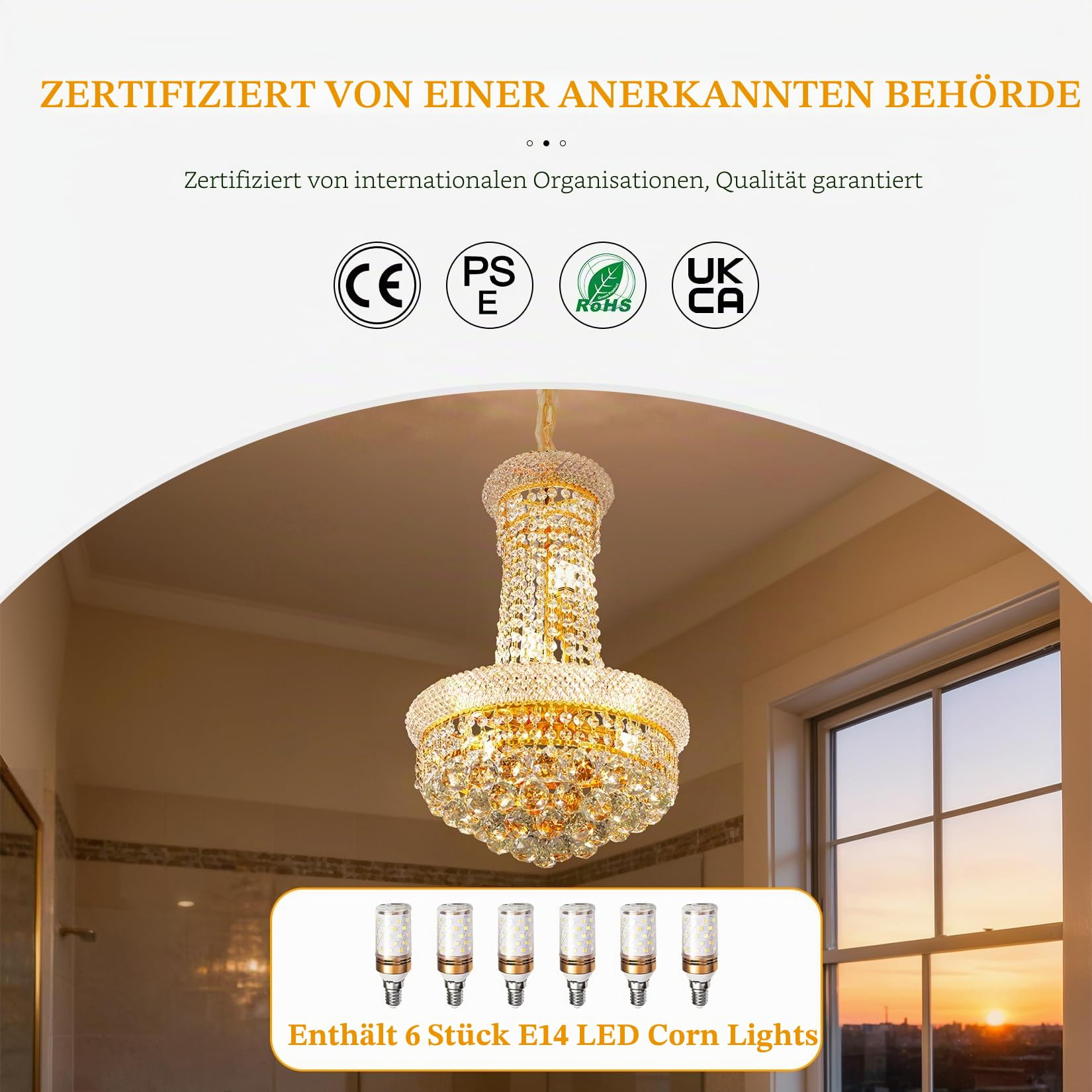 Kristall Kronleuchter Gold 6-Light Ø40cm: Pendelleuchte Vintage Korb Lüster Deckenleuchte mit 6 x E14 Lampen, 3 wählbare Farbtemperaturen & höhenverstellbar für Flur, Kücheninsel
