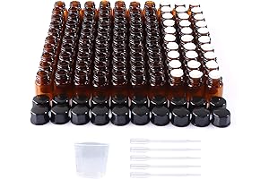 100 Pack 2ml (5/8 Dram) Amber Mini Glass Essential Oils Sample Bottles with Black Caps