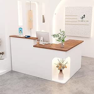 HMKDQBD Modern Reception Desk - L-Shape Counter Table with Lockable ...
