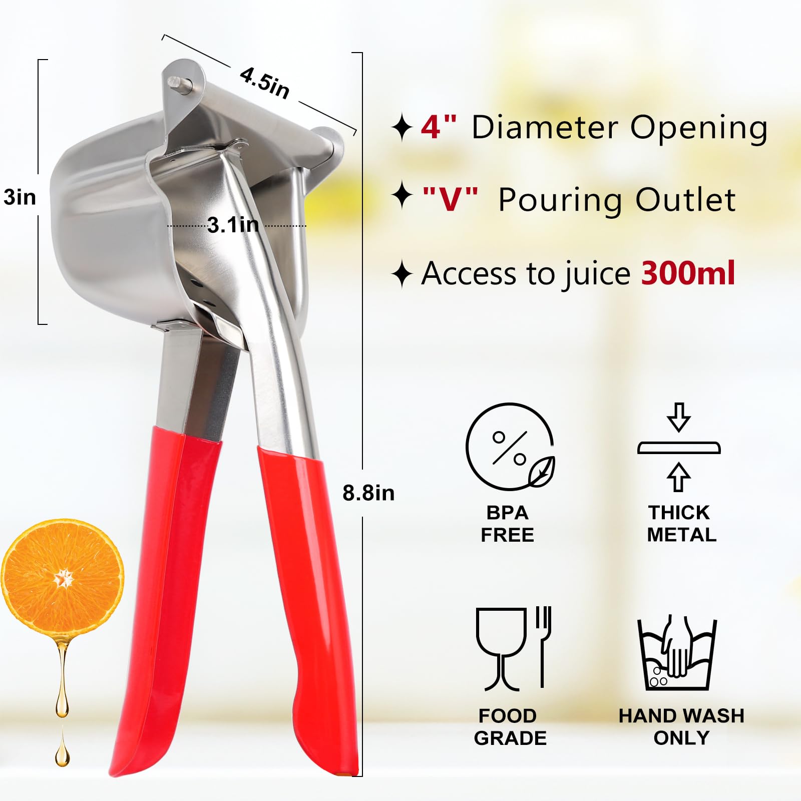 BAKPOCO Exprimidor de limón de acero inoxidable, grande, manual, exprimidor de cítricos, exprimidor manual de zumos de frutas, exprimidor para naranja y lima