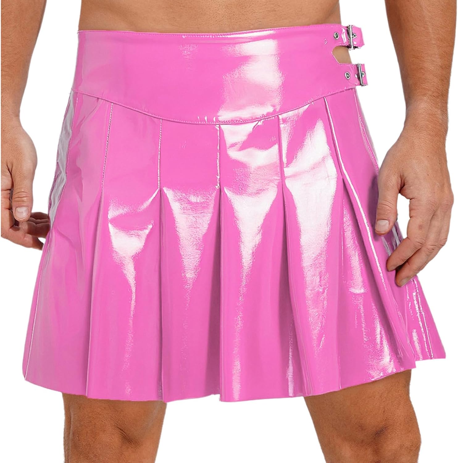 FEESHOW Roman Gladiator Skirt for Men Halloween PU Double Waist Pleated Knight Warrior Armor Skirt