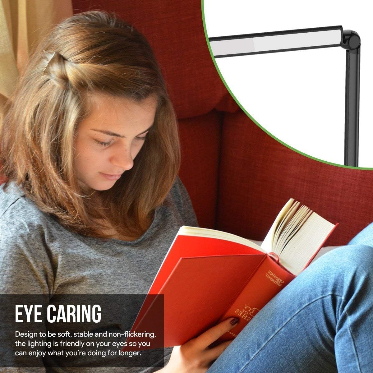 LE Dimmable LED Desk Lamp with USB Port, 7-Level Brightness Adjustable, Soft Touch Dimmer, 3 Color Modes, Eye Care, High Intensity Office Task Lamp for Reading, Study, Computer Work and More (Black)