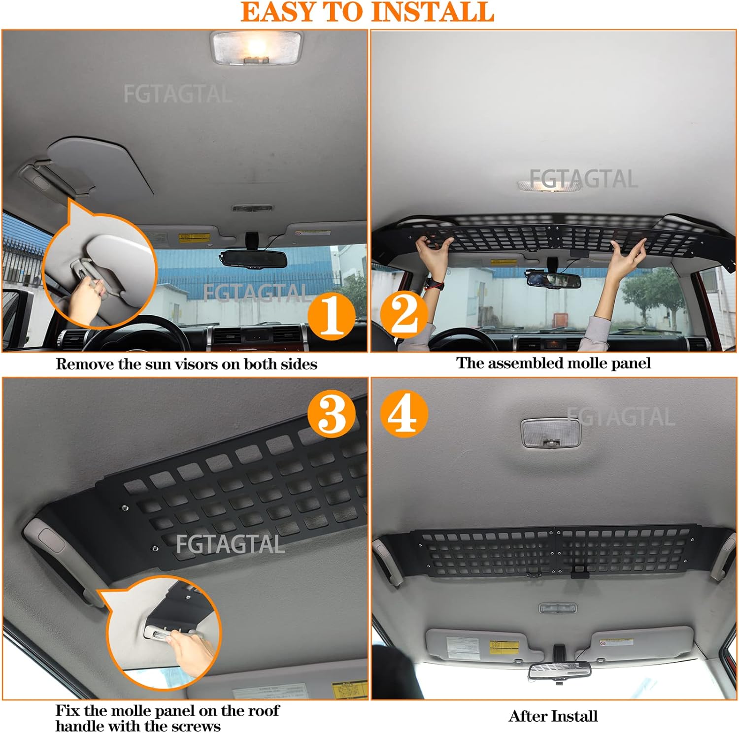 Inner Roof MOLLE Panel Bracket Compatible with Toyot@ FJ Cruiser 2007-2021, Overhead MOLLE Panel Storage, Front Roof Hanging Bag Rack Holder (Front)