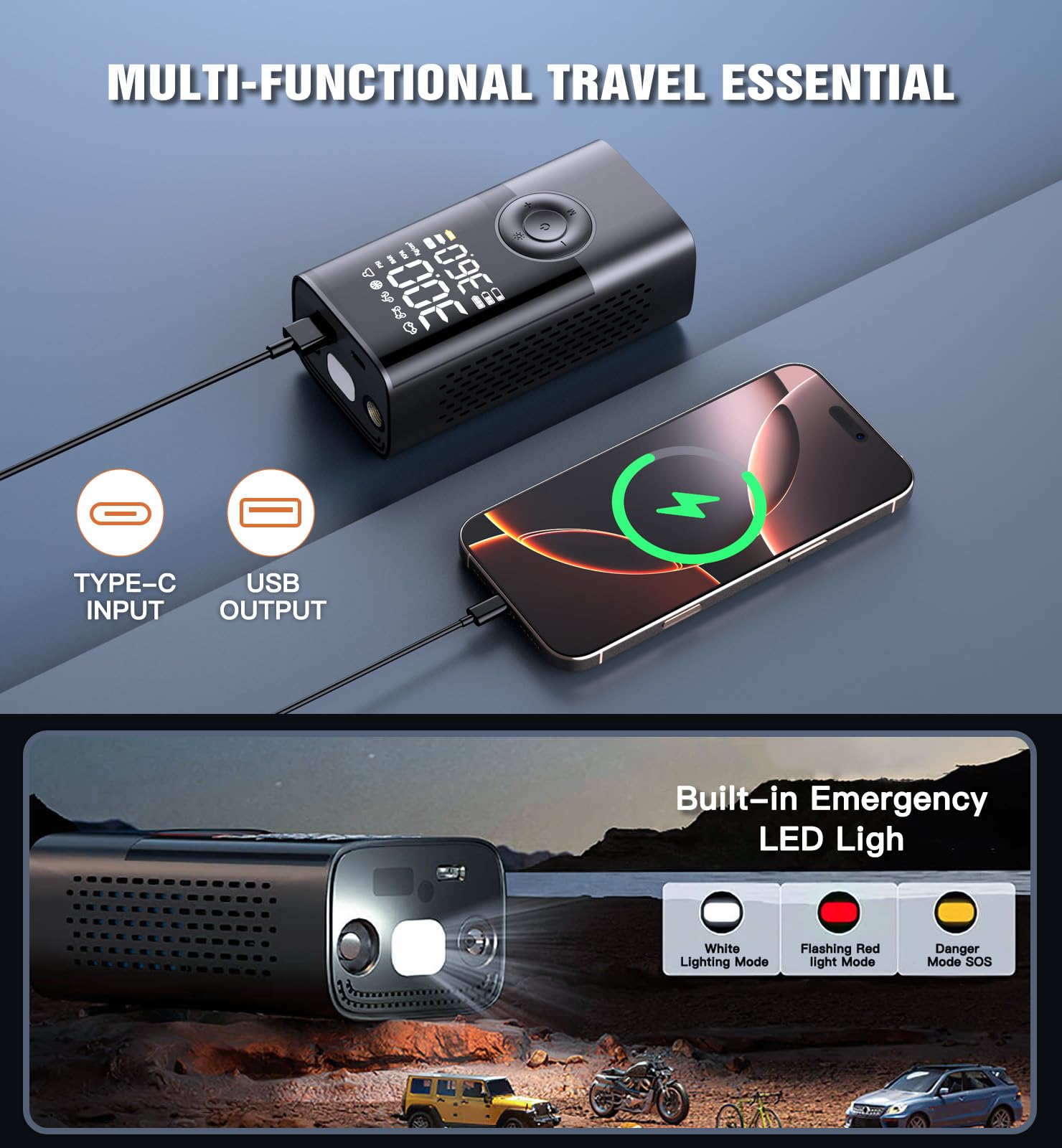 Tire Inflator Portable Air Compressor Portable Cordless Mini Air Pump with Digital Pressure Gauge Inflater 150PSI 3X Fast — view 6