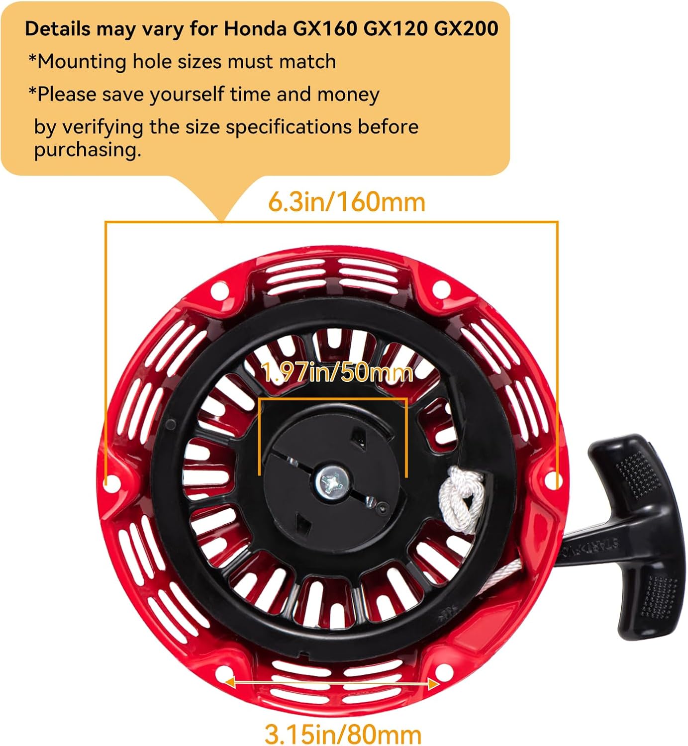 SOFO GX160 Pull Start Assembly - Compatible with Honda GX120,GX200,5.5HP,6.5HP Engine - w/Recoil Starter Rope,Handle Replace#28400-Z4M-306ZB,27400-Z1T-702 (Curved Steel Rod Pawls)