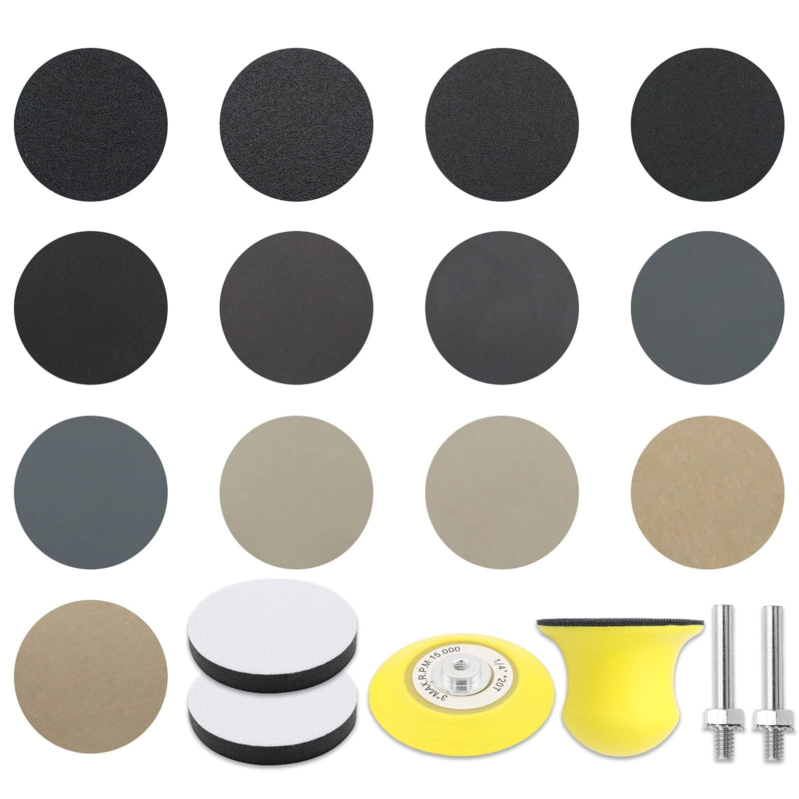 Disco Abrasivo A Umido E A Secco Da 3 Pollici 201 Pezzi Con Platorello E Tampone Tampone In Schiuma Morbida Grane Assortite Per Lucidare Metallo Plastica